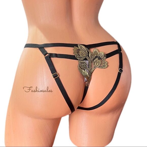 Victorias Secret Very Sexy Band of Lovers Gold Details Caged Bikini panty black - Picture 3 of 8
